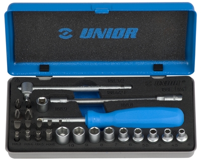 Trusa capete chei tubulare 1/4" si bituri in cutie metalica - 188E Unior, Dim. / Bucati: 26