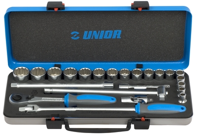 Trusa capete chei tubulare 1/2" in cutie metalica - 190BI12P23IN Unior, Numar de piese in pachet: 3/8" - 1.1/4" / 23