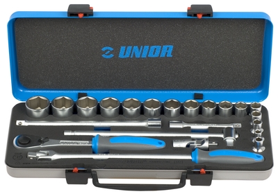Trusa capete chei tubulare 1/2" in cutie metalica - 190BI6P22IN Unior, Numar de piese in pachet: 5/16" - 1.1/4" / 22