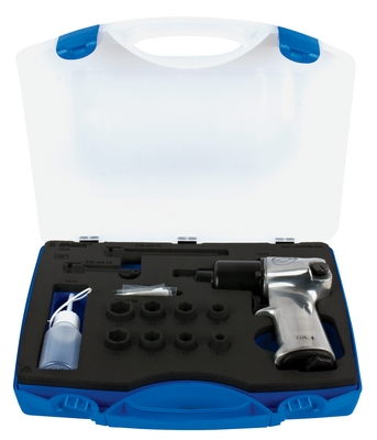Pistol pneumatic si set de capete chei tubulare 3/8 " in cutie de plastic - 1545, Dim. / Bucati: 8 - 17 / 14